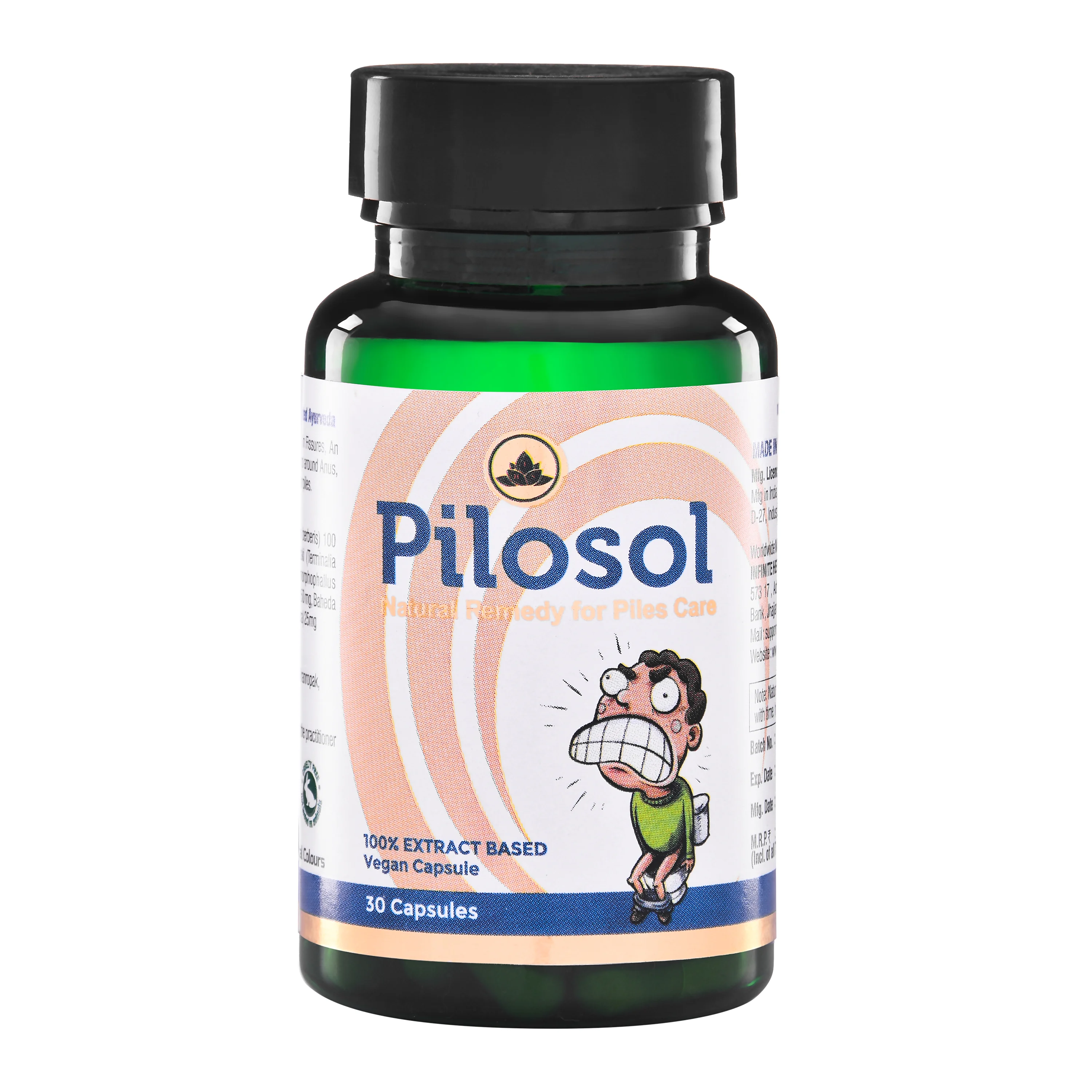 Pilosol Helps with piles symptoms like swelling, pain and itching.